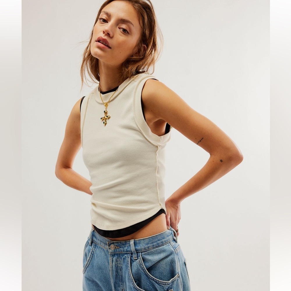 Free People We the Free Kate Tee, ivory, size XS